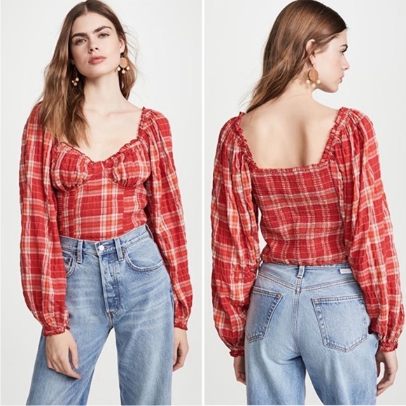 NWT Free People Cherry madras print top - Picture 5 of 8